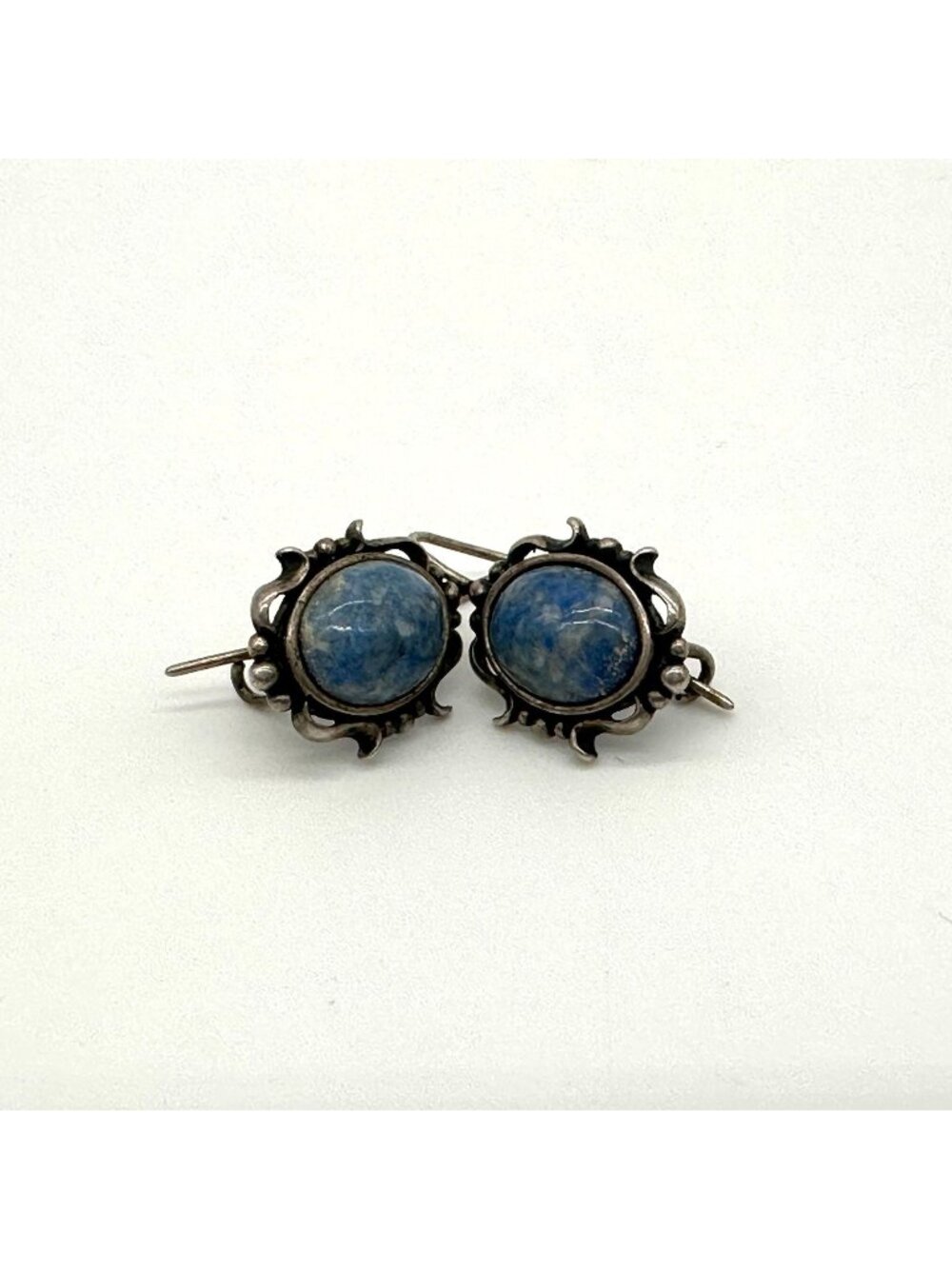 Vintage Sterling Silver Earrings Blue Sodalite Stone Boho Southwest Festival